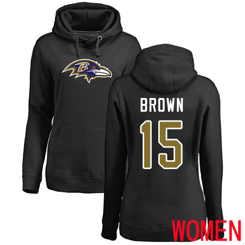 Baltimore Ravens Black Women Marquise Brown Name and Number Logo NFL Football #15 Pullover Hoodie Sweatshirt